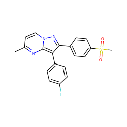 Cc1ccn2nc(-c3ccc(S(C)(=O)=O)cc3)c(-c3ccc(F)cc3)c2n1 ZINC000013861591