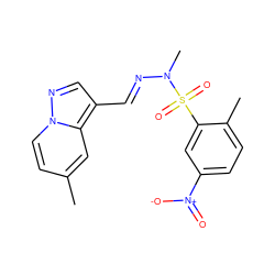 Cc1ccn2ncc(/C=N/N(C)S(=O)(=O)c3cc([N+](=O)[O-])ccc3C)c2c1 ZINC000073198361