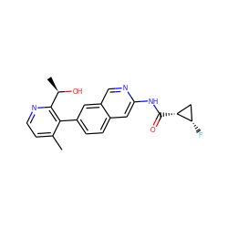 Cc1ccnc([C@@H](C)O)c1-c1ccc2cc(NC(=O)[C@@H]3C[C@@H]3F)ncc2c1 ZINC000144452375