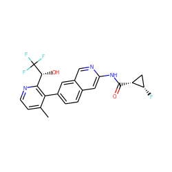 Cc1ccnc([C@@H](O)C(F)(F)F)c1-c1ccc2cc(NC(=O)[C@@H]3C[C@@H]3F)ncc2c1 ZINC000144329664
