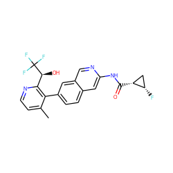 Cc1ccnc([C@H](O)C(F)(F)F)c1-c1ccc2cc(NC(=O)[C@@H]3C[C@@H]3F)ncc2c1 ZINC000144355617