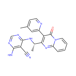 Cc1ccnc(-c2c([C@H](C)Nc3ncnc(N)c3C#N)nc3ccccn3c2=O)c1 ZINC000114790219