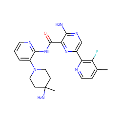 Cc1ccnc(-c2cnc(N)c(C(=O)Nc3ncccc3N3CCC(C)(N)CC3)n2)c1F ZINC001772638932