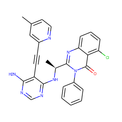 Cc1ccnc(C#Cc2c(N)ncnc2N[C@@H](C)c2nc3cccc(Cl)c3c(=O)n2-c2ccccc2)c1 ZINC000219100807