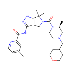 Cc1ccnc(C(=O)Nc2n[nH]c3c2CN(C(=O)N2CCN(CC4CCOCC4)C[C@@H]2C)C3(C)C)c1 ZINC000149470723