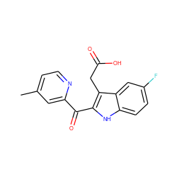 Cc1ccnc(C(=O)c2[nH]c3ccc(F)cc3c2CC(=O)O)c1 ZINC000073200030