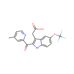 Cc1ccnc(C(=O)c2[nH]c3ccc(OC(F)(F)F)cc3c2CC(=O)O)c1 ZINC000073198038