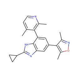 Cc1ccnc(C)c1-c1cc(-c2c(C)noc2C)cc2nc(C3CC3)[nH]c12 ZINC001772629834