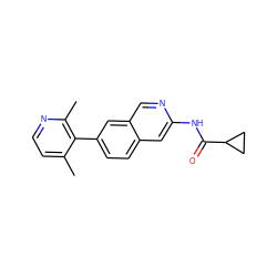 Cc1ccnc(C)c1-c1ccc2cc(NC(=O)C3CC3)ncc2c1 ZINC000169699963