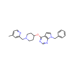 Cc1ccnc(CN2CCC(Oc3ncnc4c3ccn4Cc3ccccc3)CC2)c1 ZINC000084614847