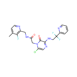 Cc1ccnc(CNC(=O)Cn2c(Cl)cnc(NCC(F)(F)c3ccccn3)c2=O)c1F ZINC000000590187