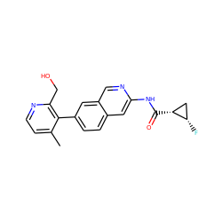 Cc1ccnc(CO)c1-c1ccc2cc(NC(=O)[C@@H]3C[C@@H]3F)ncc2c1 ZINC000144287026