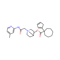 Cc1ccnc(NC(=O)C[N+]23CCC(CC2)[C@@H](OC(=O)C2(C4=CC=CC4)CCCCCC2)C3)c1 ZINC000103290306