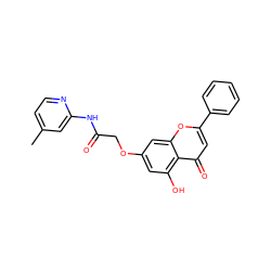 Cc1ccnc(NC(=O)COc2cc(O)c3c(=O)cc(-c4ccccc4)oc3c2)c1 ZINC000009423542