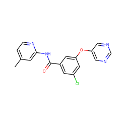 Cc1ccnc(NC(=O)c2cc(Cl)cc(Oc3cncnc3)c2)c1 ZINC000096938957