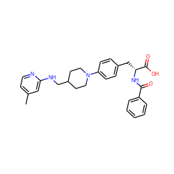 Cc1ccnc(NCC2CCN(c3ccc(C[C@@H](NC(=O)c4ccccc4)C(=O)O)cc3)CC2)c1 ZINC000165978134