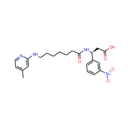 Cc1ccnc(NCCCCCCC(=O)N[C@@H](CC(=O)O)c2cccc([N+](=O)[O-])c2)c1 ZINC000013472625