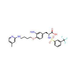 Cc1ccnc(NCCCCOc2ccc(C[C@H](NS(=O)(=O)c3cccc(C(F)(F)F)c3)C(=O)O)cc2N)c1 ZINC000049694549