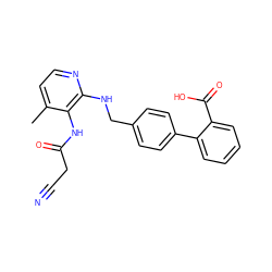 Cc1ccnc(NCc2ccc(-c3ccccc3C(=O)O)cc2)c1NC(=O)CC#N ZINC000028523737