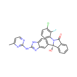 Cc1ccnc(Nc2nc3cc([C@]4(O)c5ccccc5C(=O)N4c4cccc(Cl)c4F)ccc3[nH]2)n1 ZINC000116257050