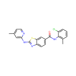 Cc1ccnc(Nc2nc3ccc(C(=O)Nc4c(C)cccc4Cl)cc3s2)c1 ZINC000013536562