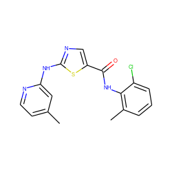 Cc1ccnc(Nc2ncc(C(=O)Nc3c(C)cccc3Cl)s2)c1 ZINC000014952174