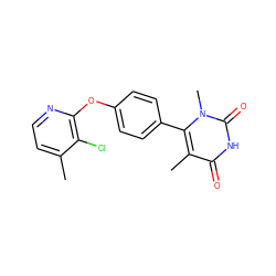 Cc1ccnc(Oc2ccc(-c3c(C)c(=O)[nH]c(=O)n3C)cc2)c1Cl ZINC000220976163