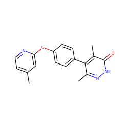 Cc1ccnc(Oc2ccc(-c3c(C)n[nH]c(=O)c3C)cc2)c1 ZINC000261183537