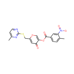 Cc1ccnc(SCc2cc(=O)c(OC(=O)c3ccc(C)c([N+](=O)[O-])c3)co2)n1 ZINC000004377289