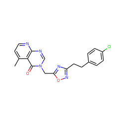 Cc1ccnc2ncn(Cc3nc(CCc4ccc(Cl)cc4)no3)c(=O)c12 ZINC000653737757