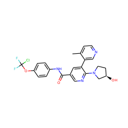 Cc1ccncc1-c1cc(C(=O)Nc2ccc(OC(F)(F)Cl)cc2)cnc1N1CC[C@@H](O)C1 ZINC001772584923