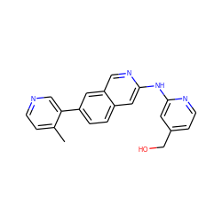 Cc1ccncc1-c1ccc2cc(Nc3cc(CO)ccn3)ncc2c1 ZINC000169700017