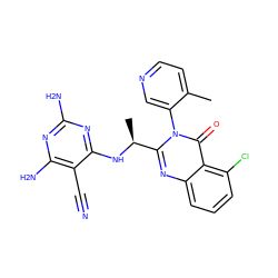 Cc1ccncc1-n1c([C@H](C)Nc2nc(N)nc(N)c2C#N)nc2cccc(Cl)c2c1=O ZINC000220853579