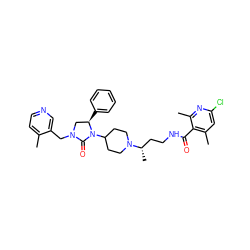 Cc1ccncc1CN1C[C@@H](c2ccccc2)N(C2CCN([C@@H](C)CCNC(=O)c3c(C)cc(Cl)nc3C)CC2)C1=O ZINC000096285349