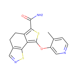 Cc1ccncc1Oc1sc(C(N)=O)c2c1-c1sncc1CC2 ZINC001772603600