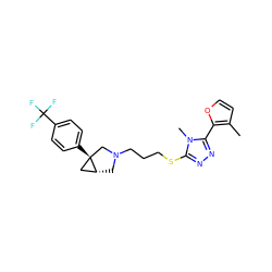 Cc1ccoc1-c1nnc(SCCCN2C[C@@H]3C[C@]3(c3ccc(C(F)(F)F)cc3)C2)n1C ZINC000049021274