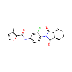 Cc1ccoc1C(=O)Nc1ccc(N2C(=O)[C@@H]3CCCC[C@H]3C2=O)c(Cl)c1 ZINC000653722908