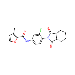 Cc1ccoc1C(=O)Nc1ccc(N2C(=O)[C@H]3CCCC[C@H]3C2=O)c(Cl)c1 ZINC000653733787