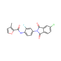 Cc1ccoc1C(=O)Nc1ccc(N2C(=O)c3ccc(Cl)cc3C2=O)cc1F ZINC000653696902