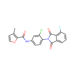 Cc1ccoc1C(=O)Nc1ccc(N2C(=O)c3cccc(F)c3C2=O)c(Cl)c1 ZINC000473154424