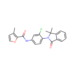 Cc1ccoc1C(=O)Nc1ccc(N2C(=O)c3ccccc3C2(C)C)c(Cl)c1 ZINC000653747415