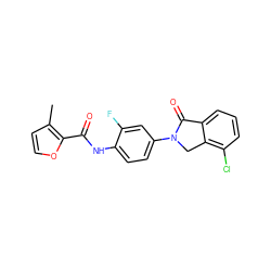 Cc1ccoc1C(=O)Nc1ccc(N2Cc3c(Cl)cccc3C2=O)cc1F ZINC000653738046