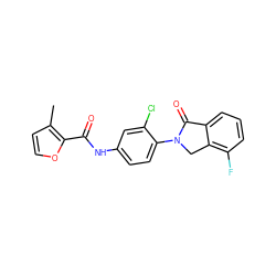 Cc1ccoc1C(=O)Nc1ccc(N2Cc3c(F)cccc3C2=O)c(Cl)c1 ZINC000653726535