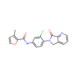 Cc1ccoc1C(=O)Nc1ccc(N2Cc3cccnc3C2=O)c(Cl)c1 ZINC000653746609