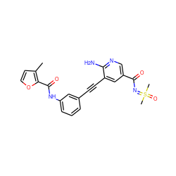 Cc1ccoc1C(=O)Nc1cccc(C#Cc2cc(C(=O)N=S(C)(C)=O)cnc2N)c1 ZINC001772586510