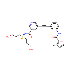 Cc1ccoc1C(=O)Nc1cccc(C#Cc2cncc(C(=O)N=S(=O)(CCCO)CCCO)c2)c1 ZINC001772654437