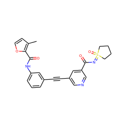 Cc1ccoc1C(=O)Nc1cccc(C#Cc2cncc(C(=O)N=S3(=O)CCCC3)c2)c1 ZINC001772619713