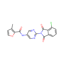 Cc1ccoc1C(=O)Nc1cnc(N2C(=O)c3cccc(Cl)c3C2=O)nc1 ZINC000473165973