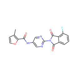 Cc1ccoc1C(=O)Nc1cnc(N2C(=O)c3cccc(F)c3C2=O)nc1 ZINC000473169960