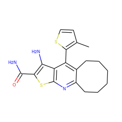 Cc1ccsc1-c1c2c(nc3sc(C(N)=O)c(N)c13)CCCCCC2 ZINC000049113657